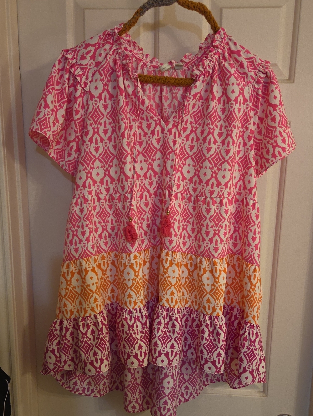 Cato Pink, Orange, Purple, White Tassel Blouse